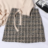 Small Scented Coarse Flowers, Lattice Half-Dress Woman 2022 Autumn And Winter New High-Waisted Thin Ass A-Word Skirt