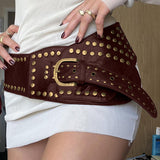Corns Personality Leather Wide Belt Cool Punk Rivet Splicing Decoration 2023 Summer New