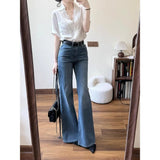 Fongt Summer French White Lace Stitching Design Shirt Women Commuting Micro-Rave Jeans Two-Piece Set