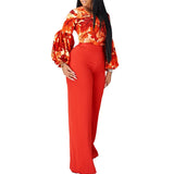 Fongt Large-Size Women's New Fashion Print Strapped With Broad Leg Pants Two-Set Set