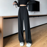 Black Suit Pants Female Solid Wide Leg Pants Women Full Length Pants Ladies High Quality Simple Casual Straight
