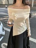 Fongt Xixi 2025 Spring New Korean Version Of The Flower Temperament Collar Wool Knitted Women's Top 25138
