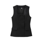 Fongt Women's 2025 Summer New Fashion Button Vest Straight Pants Set