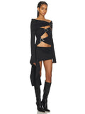Black Cut Out Removable Off Shoulder Sleeves Mini Dress-Outfit