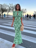 Fongt Summer New Women's Temperament Commuting Print Long Dress Loose Apparent Thin Dress