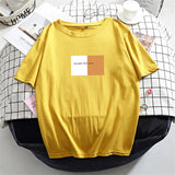 Women Short Sleeve T Shirt Summer Letter Printed Basic Tshirt Korean Cotton Tees for Female Plus Size Loose Soft