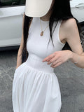 Fongt 2025 New Fresh Sweet Wind Solid Color Repair Waist Fashion Splicing Design Long Dress Dress