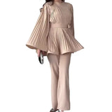 Fongt 2025 New Round-Neck Bat Sleeve Folding Top-Up Temperament Elegant Set