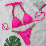 Fongt New Sexy Metal Accessories Rhinestone Solid Color Bikini Female Split Swimsuit Strap
