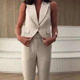 Fongt Summer New Fashion Temperament Simple Vest Suit Long Set Pants