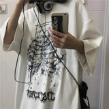 Black Letter Skull Oversized t-shirt Women Flame clothes 2023 Summer Casual Loose Short Sleeve Women's Top Plus size