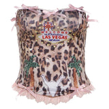 Fongt Summer New Women's Wear Fresh And Sweet Bow Leopard Grain Dew Back Slim Small Vest-Outfit