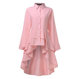 ZANZEA Fashion Women Ruffles Hem Blouse Elegant Lapel Neck Swallowtail Shirts Solid Long Sleeve High Waist Tops Irregular