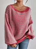 Fongt Temperament Collar Spring And Autumn Knitted Sweater Classic Stripe Bump Color Cover Casual Top