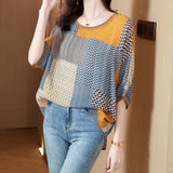 Women's New Korean Style Street Trendsetter Loose Top Women's Round Neck Short Sleeve Striped Printed Half Sleeve T-shirt-Outfit