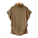 Commute Large Size Women's Half Turtleneck Batwing Sleeve Solid Color Polyester