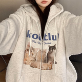 Cute Cats Print Oversized Zip Up Hoodie-Outfit