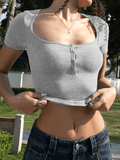 Solid Color Short Sleeve Tee-Outfit