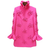 Fongt New Star Fashion Temperament Heavyweight Three-Dimensional Flower Horn Sleeve Dress