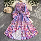 Fongt Retro Romantic Print Chiffon Dress Woman 2025 New Temperament Loose Waist Thin Elegant Dress