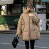 Down Jacket Women In The Long 2024 Winter Fashion Retro Design Sense Corduroy Splicing Warm Plus Size Coat Tide-Outfit