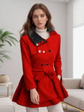 Fongt Women's Belt Repair Long Hair, Coat Skirt With Wool Double Buckle Coat