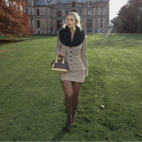 Fur Collar Coat And Mini Skirt Set-Outfit