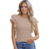 Fongt Texture Lotus Side Short-Sleeved T-Shirt Women 2025 Casual Round Collar T-Shirt Women