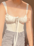 Tie Front Satin Corset Top-Outfit