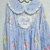 Sweet Anime Lolita OP Dress Women Kawaii Lace Peter Pan Collar Bunny Ear Fairy Dresses Girls Cartoon Print Party Dress-Outfit