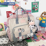 Cute Cow Backpack Female Student College Schoolbag Girl Badge Multifunctional Backpacks Kawaii Ladies Waterproof Nylon