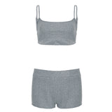 Fongt Casual Style Simple Gray Knitted Sling Vest Shorts Two Sets Of Hottie Tight Suit