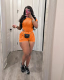 Fongt New Women's Casual Wash Jumpsuit Shorts Suit-Outfit