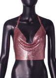 Fongt New Sexy Nightclub Slim Type Metal Sequins Hanging Neck Dew Back Vest Female
