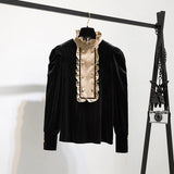Long Sleeve Outfits Korean Casual Sets Elegant Vintage Turtleneck Velvet Top And Shorts Two Pieces Sets 2021 Women