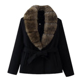 Fongt Women's Clothing 2025 Autumn And Winter 2025 New Collar Imitation Artificial Hair Tie Belt Repair Coat Coat Long Sleeve