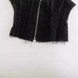 And Winter New Corset Zipper Denim Blouse 8197244-Outfit