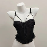 Fongt Retro Lace Splicing Sling Vest Woman 2025 New With Chest Pad Irregular Inside The Top