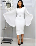 African Dresses for Women Dashiki 2021 New African Clothes Bazin Riche Sexy Slim Ruffle Sleeve Robe Africain Grown Africa