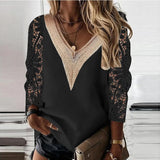 Elegant Lace Stitching Women Blouse Long Sleeve Tops Spring Hollow Out Vintage Shirt Casual Loose Clothes Blusas