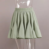 Ruffles Solid Elastic Waist Mini Skirt-Outfit