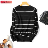 Sleeve Knit Pullover Tops Women Spring Summer Stripe Tshirts Korean White Black Knitwear Jumper Tee New