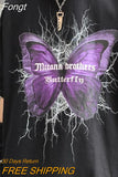 tshirts goth Harajuku tops Butterfly lightning print Loose Short Sleeve kawaii anime t shirt 2023 NEW plus size