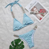 Fongt Bikini Ribbon Luxury Diamond Swimwear Sexy Metal Chain Accessories