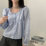 Aesthetic Ribbon Solid Color Striped Blouse-Outfit