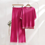 Fongt Simple Splicing Loose Short-Sleeved Sweater Top High Waist Thin Leg Pants Two Sets