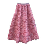 TWOTWINSTYLE Elegant Long Skirts For Female High Waist Patchwork Florals Pink Mesh Midi Korean Style Women's Skirt 2022