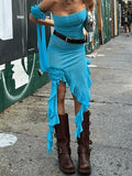 Asymmetric Ruffle Bandeau Maxi Dress-Outfit