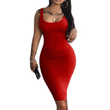 Fongt Sexy Slim Vest Sleeveless Solid Color Dress-Outfit