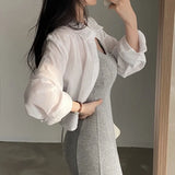 Fongt Chic Summer Long-Sleeved Chiffon Sunscreen Shirt Design Careful Machine Back Strap Bare Back Short Shirt